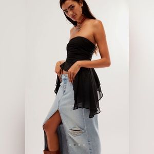 NWT RARE XL Black Free People Naeva Ruffle Strapless top